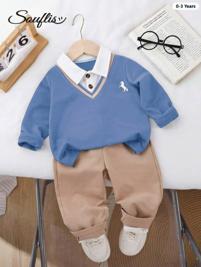 Conjunto de niño bebé azul de otoño
